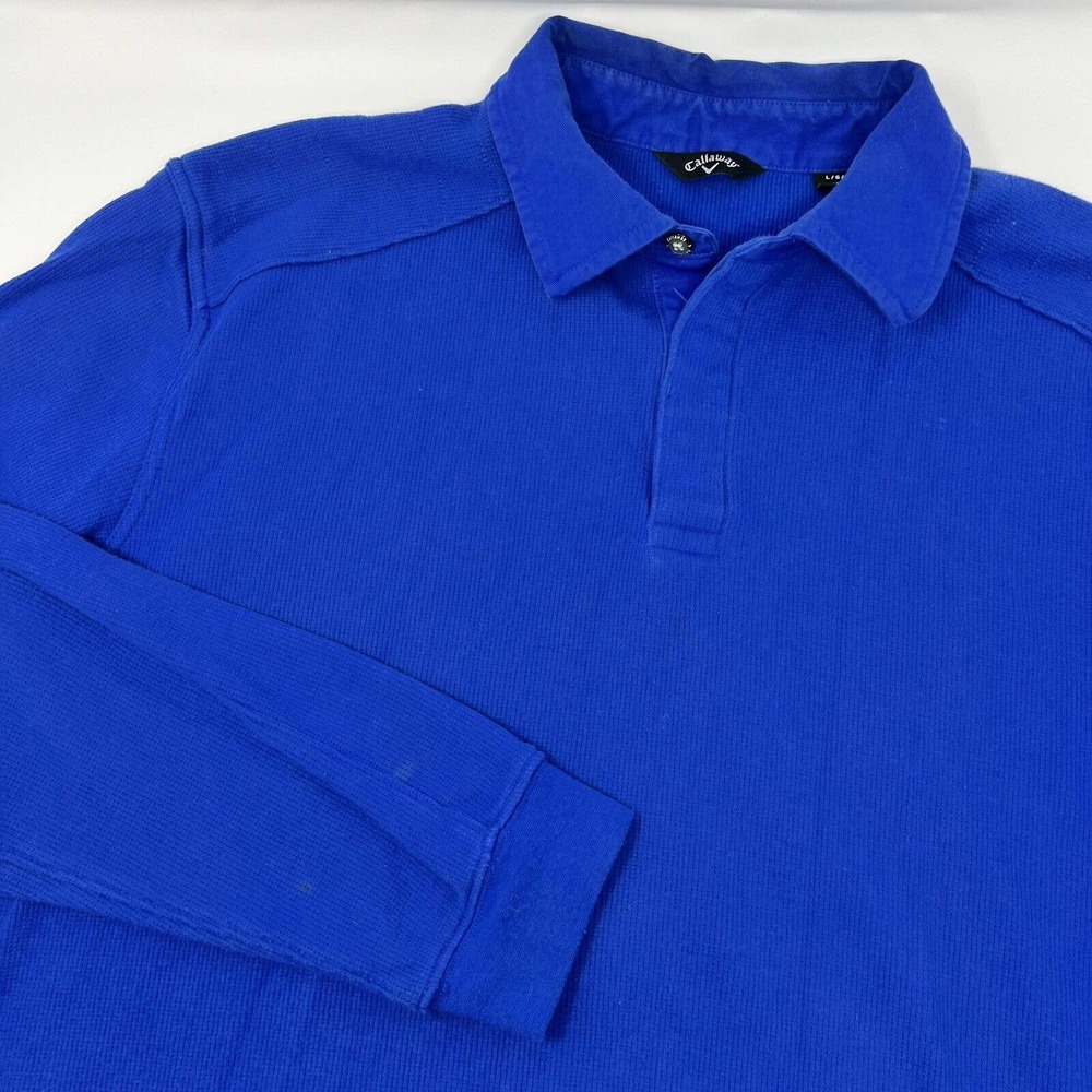 Callaway XL Blue Sweater Button Thermal Pullover Long Sleeve With Collar *AS IS*